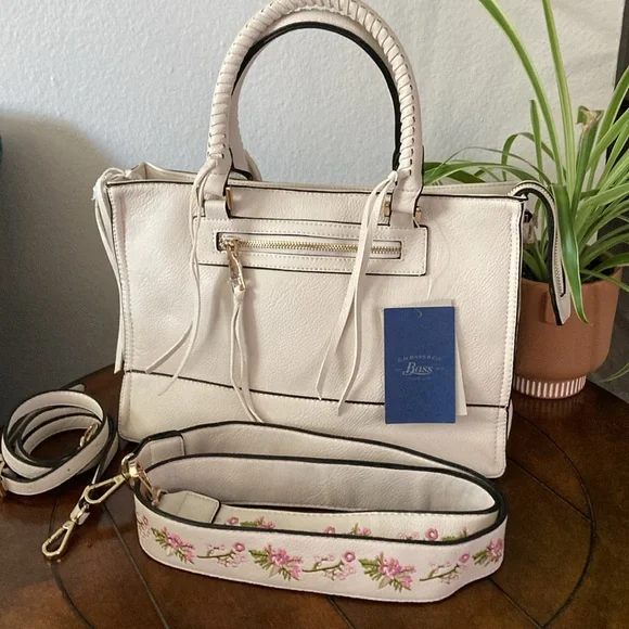 G. H. Bass & Company Leather Cream Satchel Handbag NWT - Picture 2 of 11